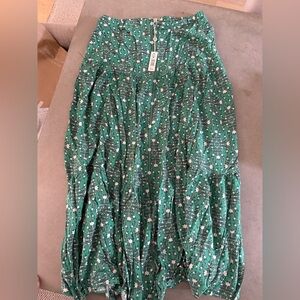 Green Floral Women's Maxi Skirt